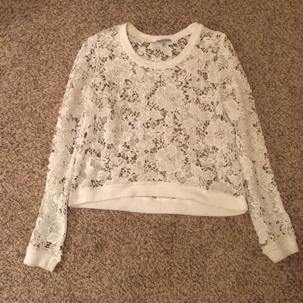 See Through Lace Floral Long Sleeve Top
